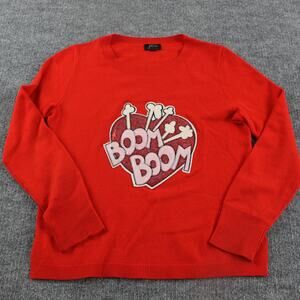 J Crew Sweater Womens Small Cashmere Boom Boom Heart Graphic Red Pullover
